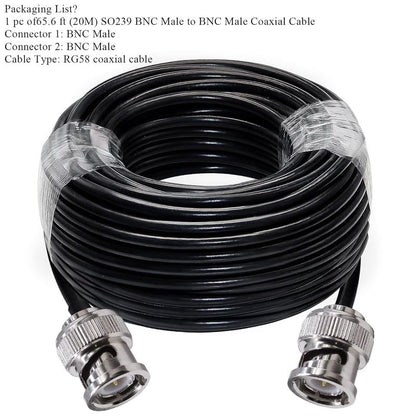 RG58 BNC Male to BNC Male Jumper, Low Loss 50 ohm CB Radio Coax Cable 65.6ft(20M) -Pack - 1