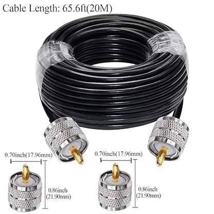 RG58 UHF Male to SMA Male Coaxial Jumper Cable, 20 M (65.6 ft) Low Loss Extension Cable (Pack of 1)