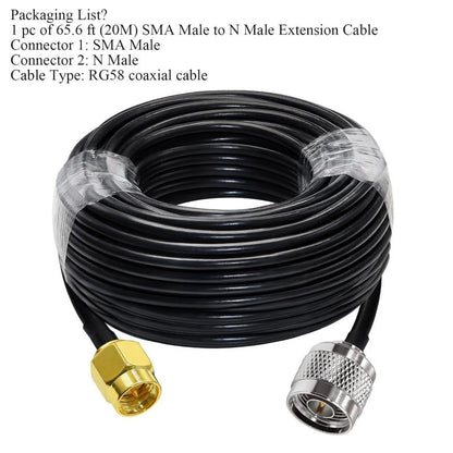 RG58 SMA Male to Type N Male Antenna Extension Coaxial Cable 65.6 feet (20M) (Pack of 1)
