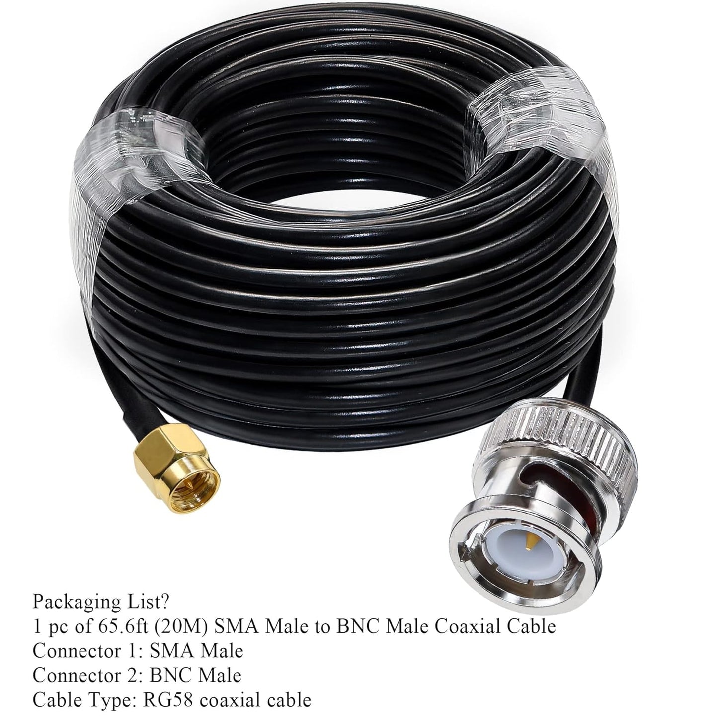 BNC Male to SMA Male Extension Cable RG58 65.6ft(20 Meter) for Antennas Wireless LAN Devices