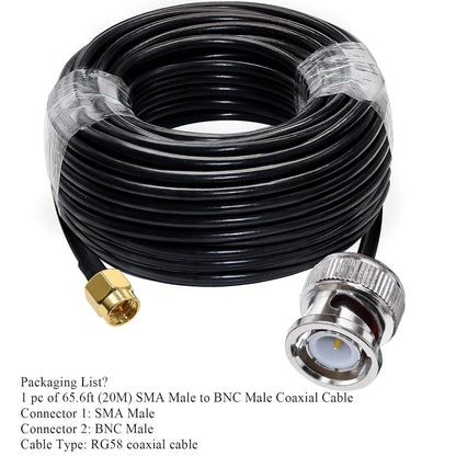 BNC Male to SMA Male Extension Cable RG58 65.6ft(20 Meter) for Antennas Wireless LAN Devices