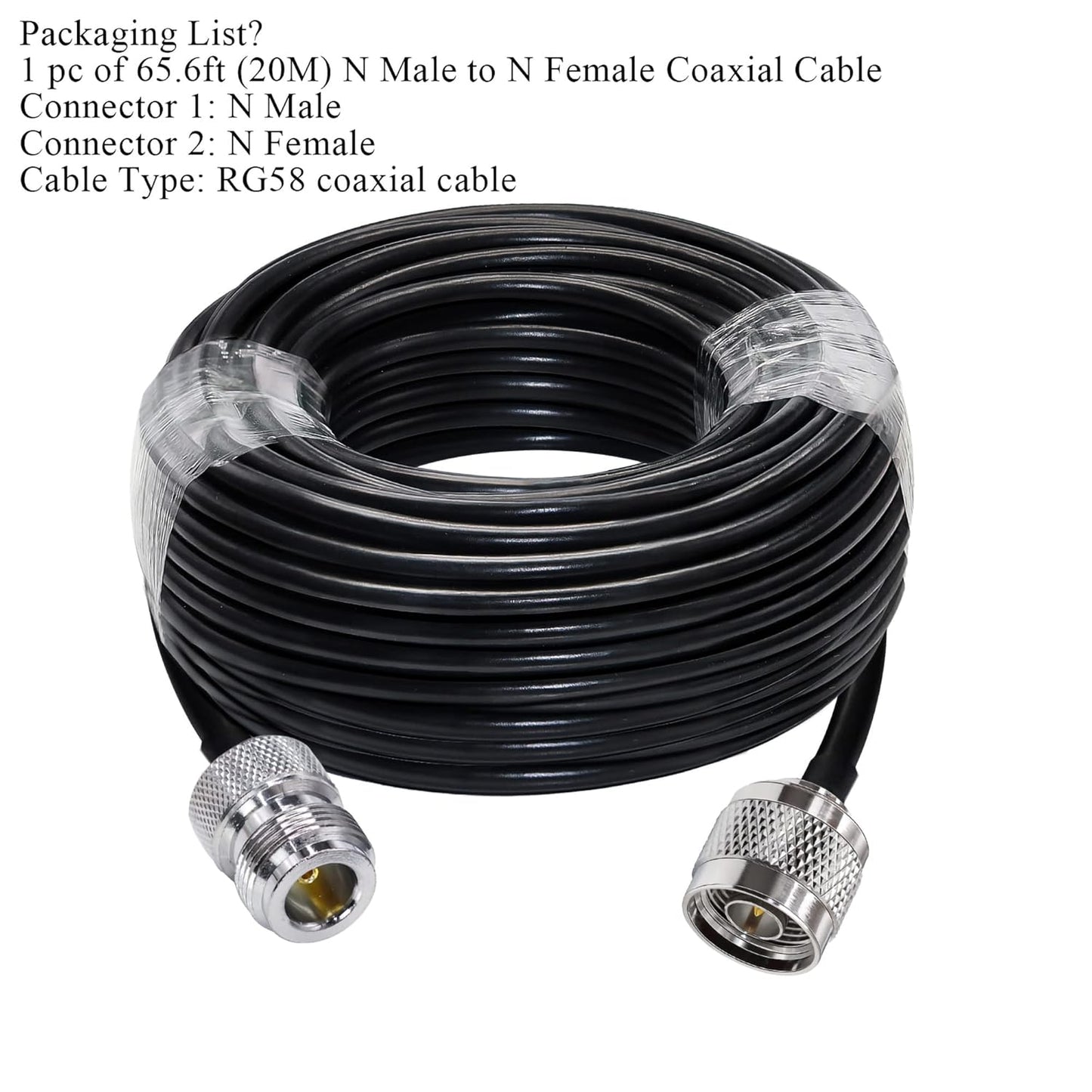 RG58 Coaxial Jumper Cable – N Male to N Female Low Loss RF Extension Cable (20M / 65.6FT) (1-Pack)