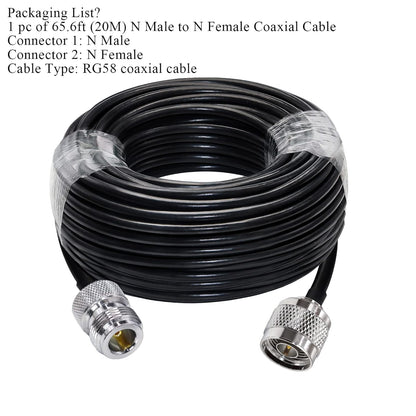 RG58 Coaxial Jumper Cable – N Male to N Female Low Loss RF Extension Cable (20M / 65.6FT) (1-Pack)