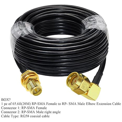 RG58 RP-SMA Male to RP-SMA Female Coaxial Jumper Cable 65.6ft(20M) Low Loss Extension Cable -Pack -1