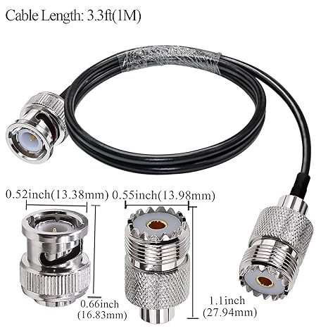 RG58 Low Loss Cable 3.3 feet (1M) BNC Male to Female Extension Cable