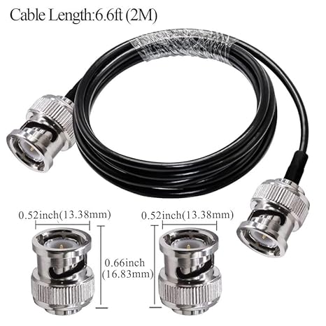 BNC Male to BNC Male RG58 50 Ohm – 6.6ft (2M) Coaxial Jumper (Pack of 1)