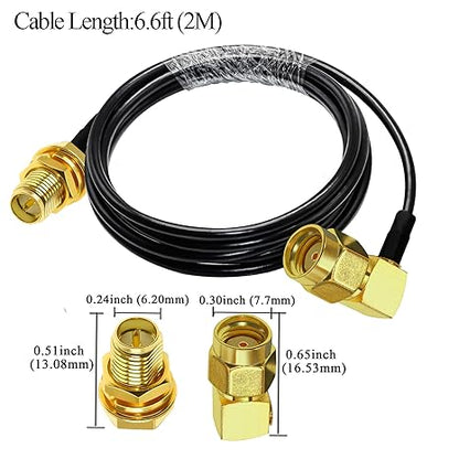 RG58 Coaxial Jumper Cable 6.6ft (2m) | RP-SMA Male to RP-SMA Female Low Loss Extension Cable -Pack -1