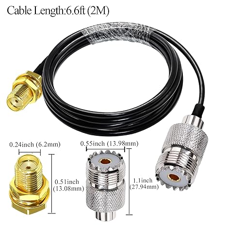 RG58 UHF Female to SMA Female Coaxial Jumper Cable 6.6ft(2 Meter) Low Loss Extension Cable (Pack of 1)
