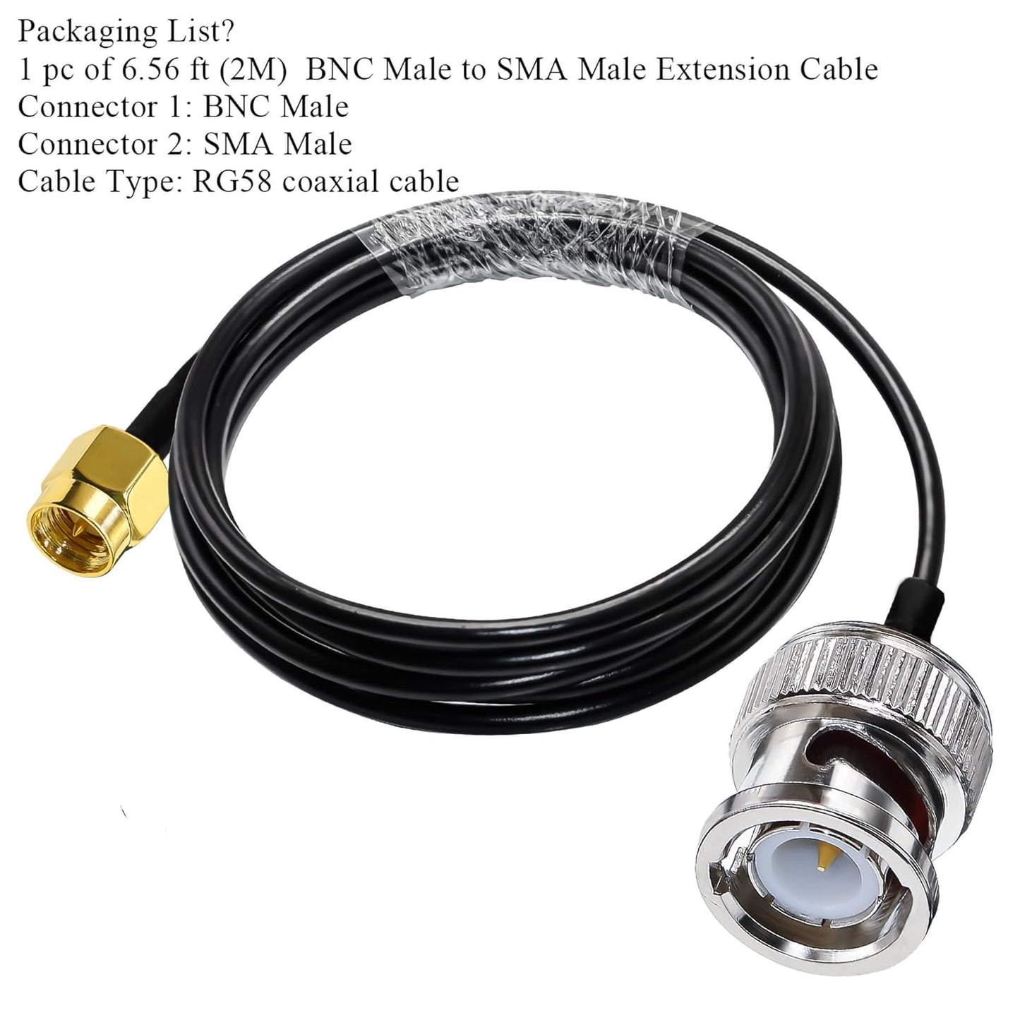 BNC Male to SMA Male Extension Cable RG58 6.6ft(2 Meter) for Antennas Wireless LAN Devices