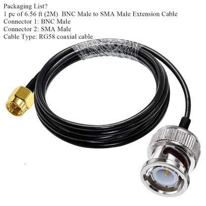 BNC Male to SMA Male Extension Cable RG58 6.6ft(2 Meter) for Antennas Wireless LAN Devices