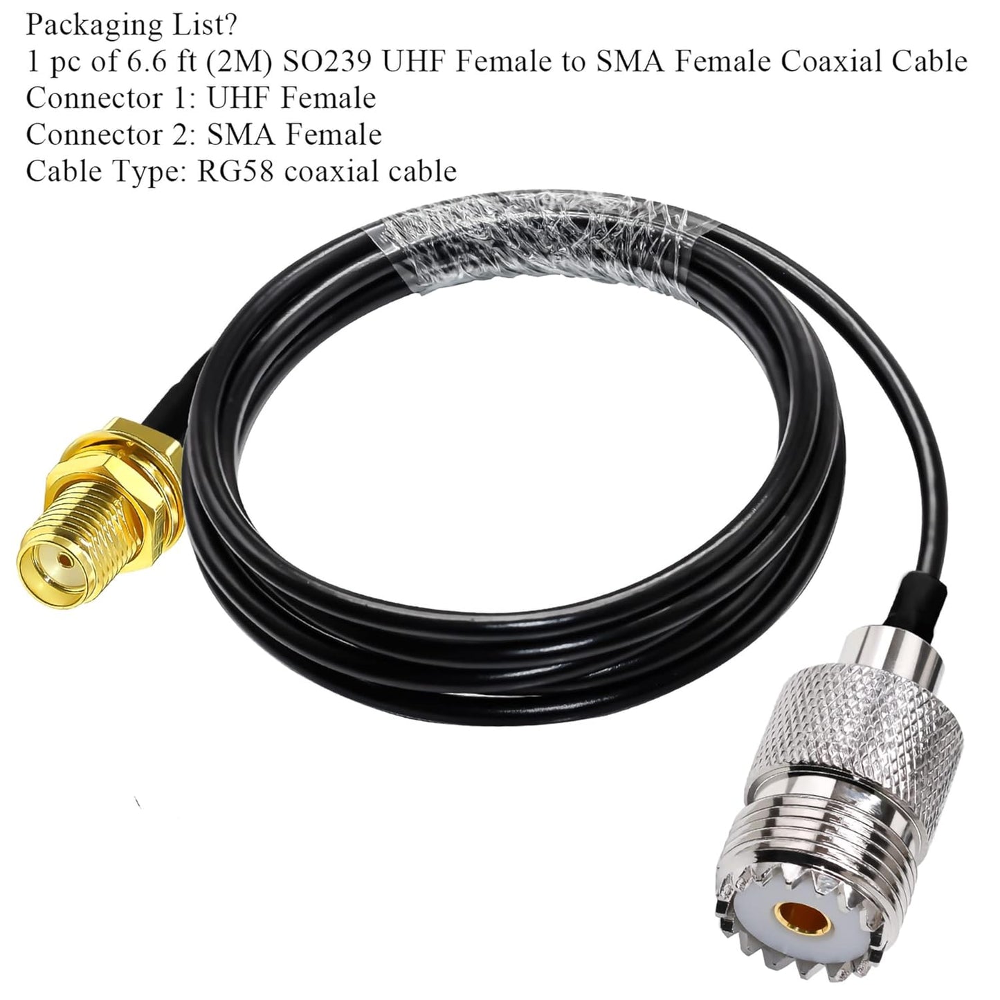 RG58 UHF Female to SMA Female Coaxial Jumper Cable 6.6ft(2 Meter) Low Loss Extension Cable (Pack of 1)