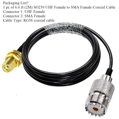RG58 UHF Female to SMA Female Coaxial Jumper Cable 6.6ft(2 Meter) Low Loss Extension Cable (Pack of 1)