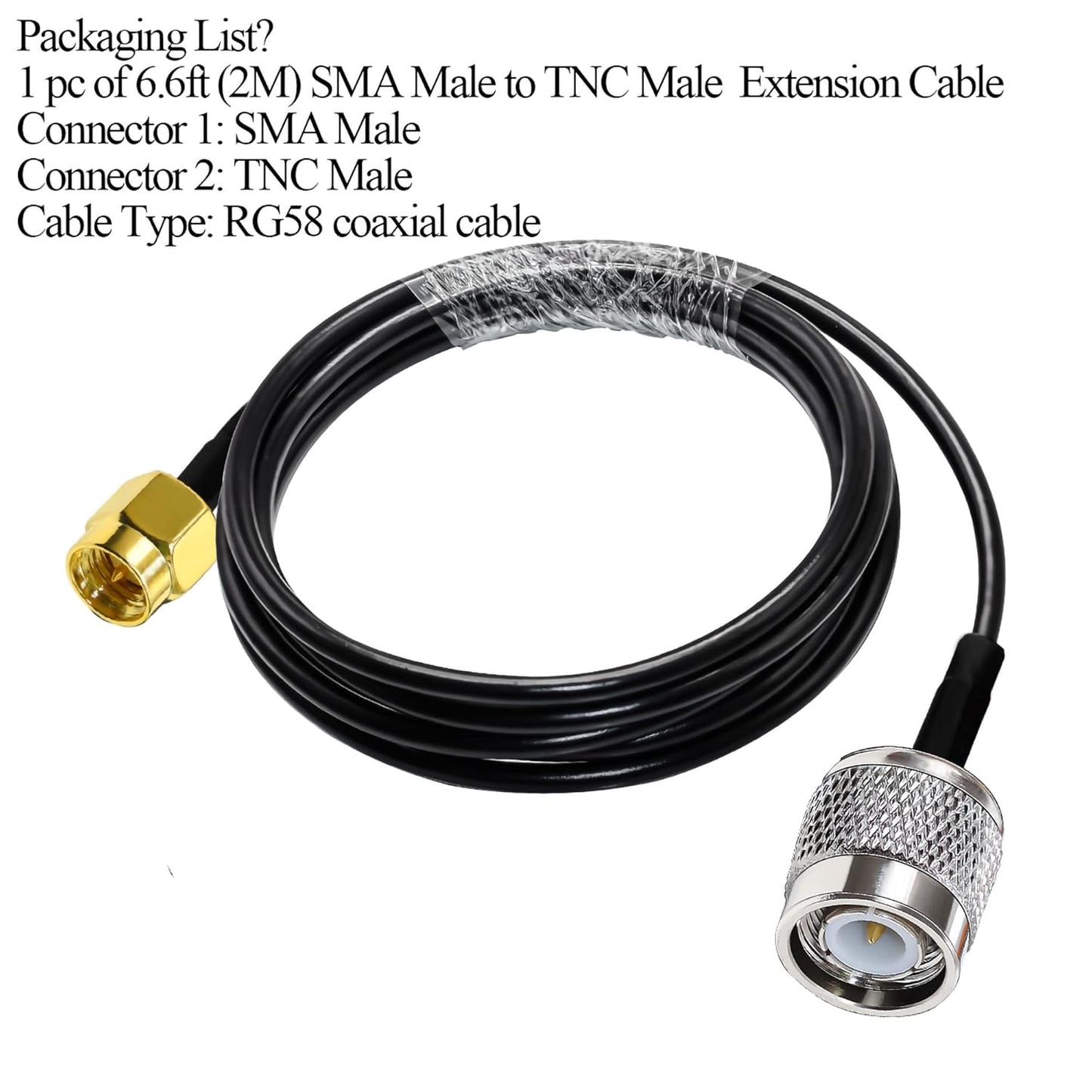 RG58 TNC Male to SMA Male Coaxial Jumper Cable 6.6ft(2 Meter) Low Loss Extension Cable (Pack of 1)