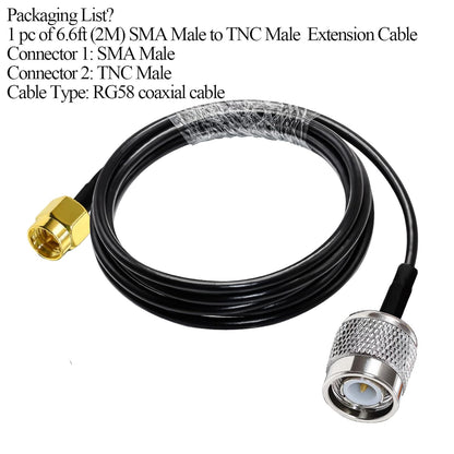 RG58 TNC Male to SMA Male Coaxial Jumper Cable 6.6ft(2 Meter) Low Loss Extension Cable (Pack of 1)