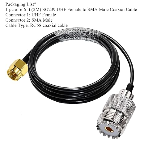 RG58 UHF Female to SMA Male Coaxial Jumper Cable 6.6ft(2 Meter) Low Loss Extension Cable (Pack of 1)