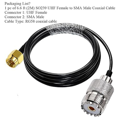RG58 UHF Female to SMA Male Coaxial Jumper Cable 6.6ft(2 Meter) Low Loss Extension Cable (Pack of 1)