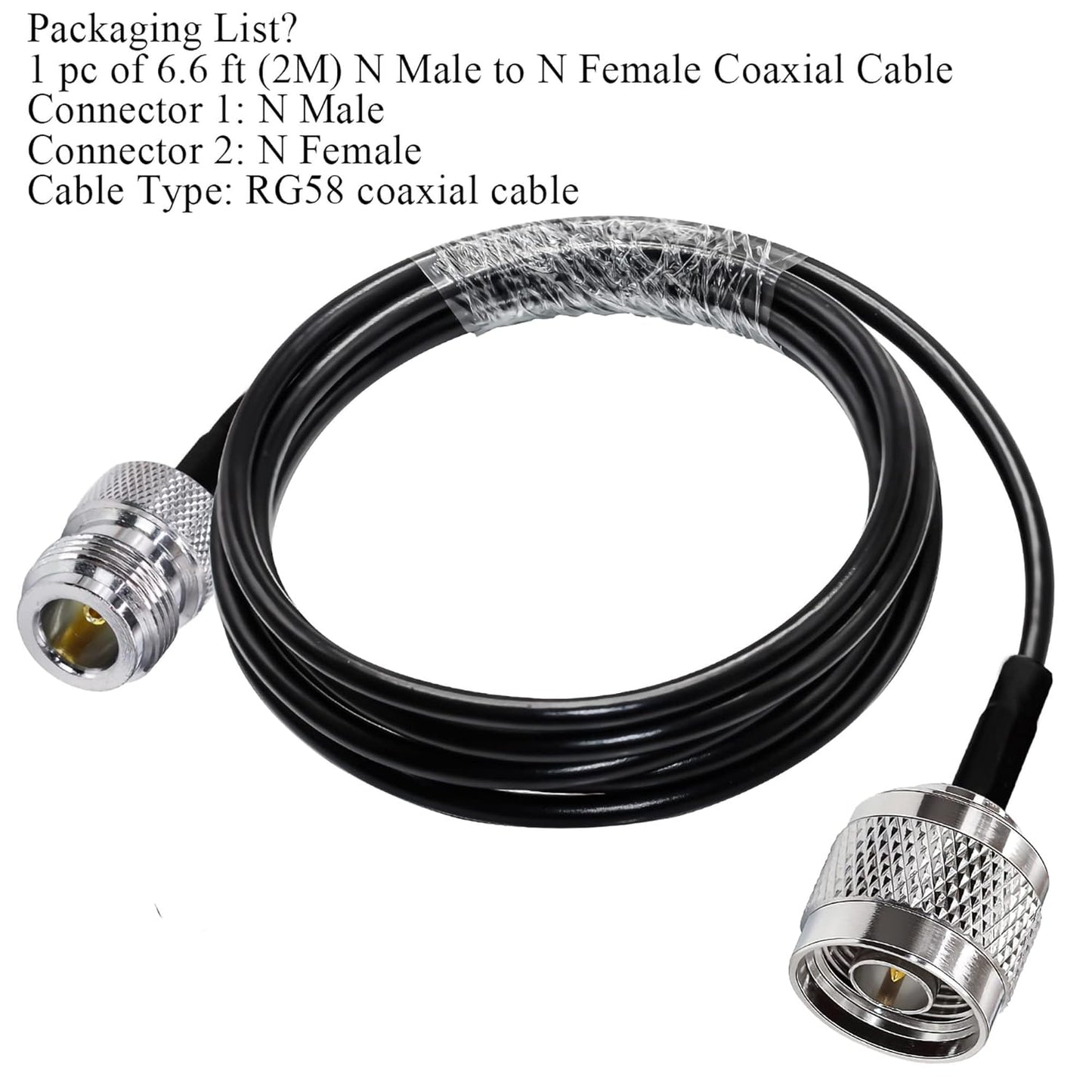 RG58 Coaxial Jumper Cable – N Male to N Female Low Loss RF Extension Cable (2M / 6.6FT) -Pack -1