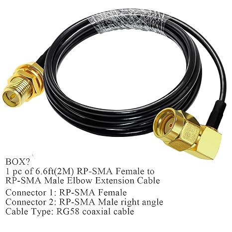 RG58 Coaxial Jumper Cable 6.6ft (2m) | RP-SMA Male to RP-SMA Female Low Loss Extension Cable -Pack -1