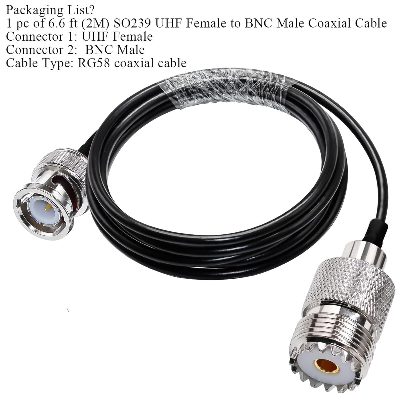 RG58 Jumper Cable 6.6ft (2M) BNC Male to UHF Female Jumper Cable