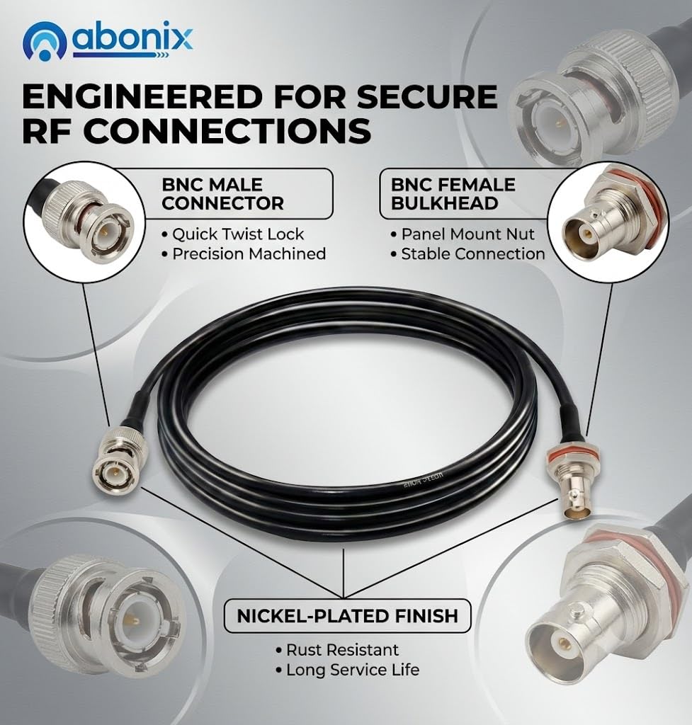 ABONIX BNC Male to BNC Female Bulkhead Cable 2M (6.56FT), RG174 50 Ohm