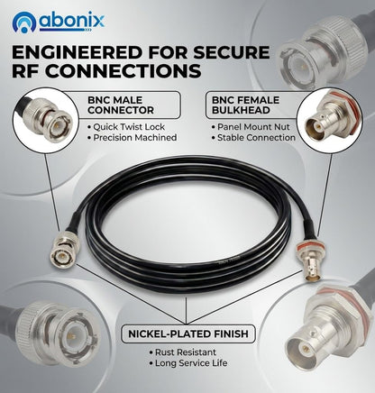 ABONIX BNC Male to BNC Female Bulkhead Cable 2M (6.56FT), RG174 50 Ohm