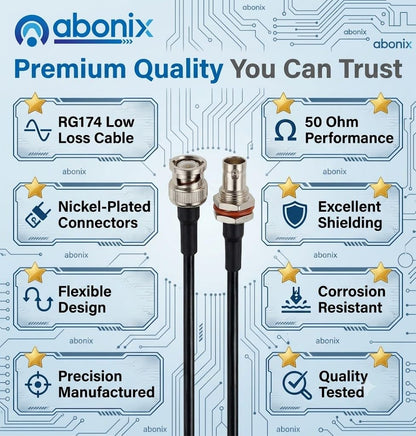 ABONIX BNC Male to BNC Female Bulkhead Cable 2M (6.56FT), RG174 50 Ohm