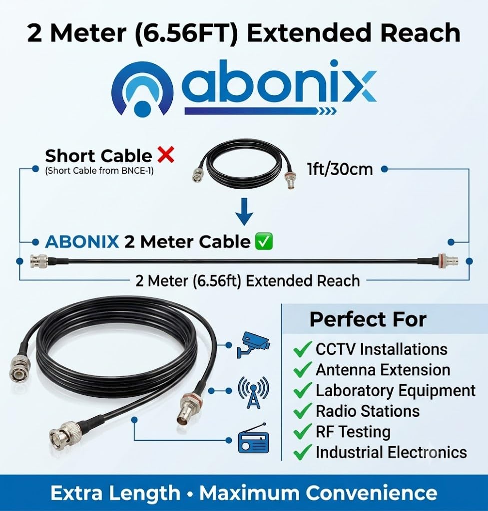 ABONIX BNC Male to BNC Female Bulkhead Cable 2M (6.56FT), RG174 50 Ohm
