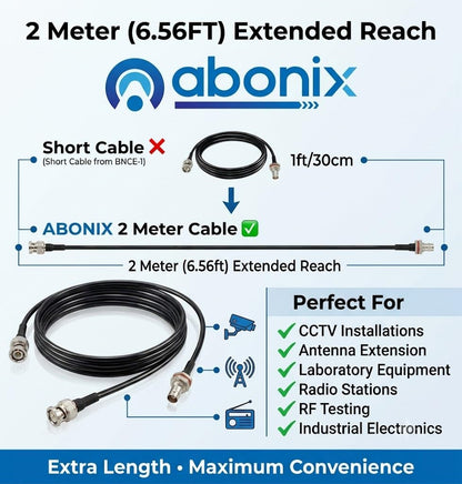 ABONIX BNC Male to BNC Female Bulkhead Cable 2M (6.56FT), RG174 50 Ohm