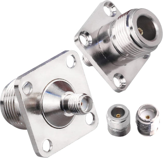 N Female to SMA Female 4 Hole Flange Panel Mount Coax Adapter - Pack - 2