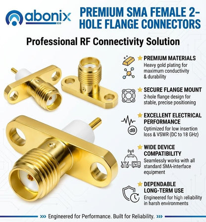 ABONIX SMA Female 2-Hole Flange Panel Mount RF Connector- Pack- 2