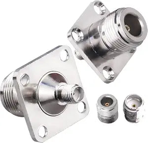N Female to SMA Female 4 Hole Flange Panel Mount Coaxial Connector Adapter (Pack of 2)
