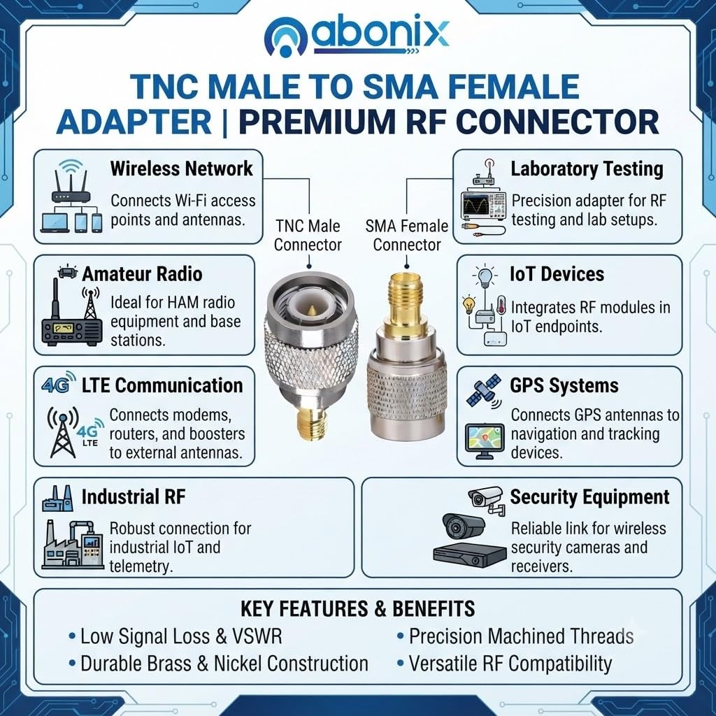 ABONIX SMA Female to TNC Male RF Adapter, Coaxial Connector- Pack- 2