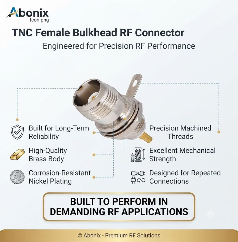 ABONIX TNC Female Bulkhead RF Connector, Solder Panel Mount, 50 Ohm, Pack of 2