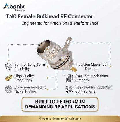 ABONIX TNC Female Bulkhead RF Connector, Solder Panel Mount, 50 Ohm, Pack of 2