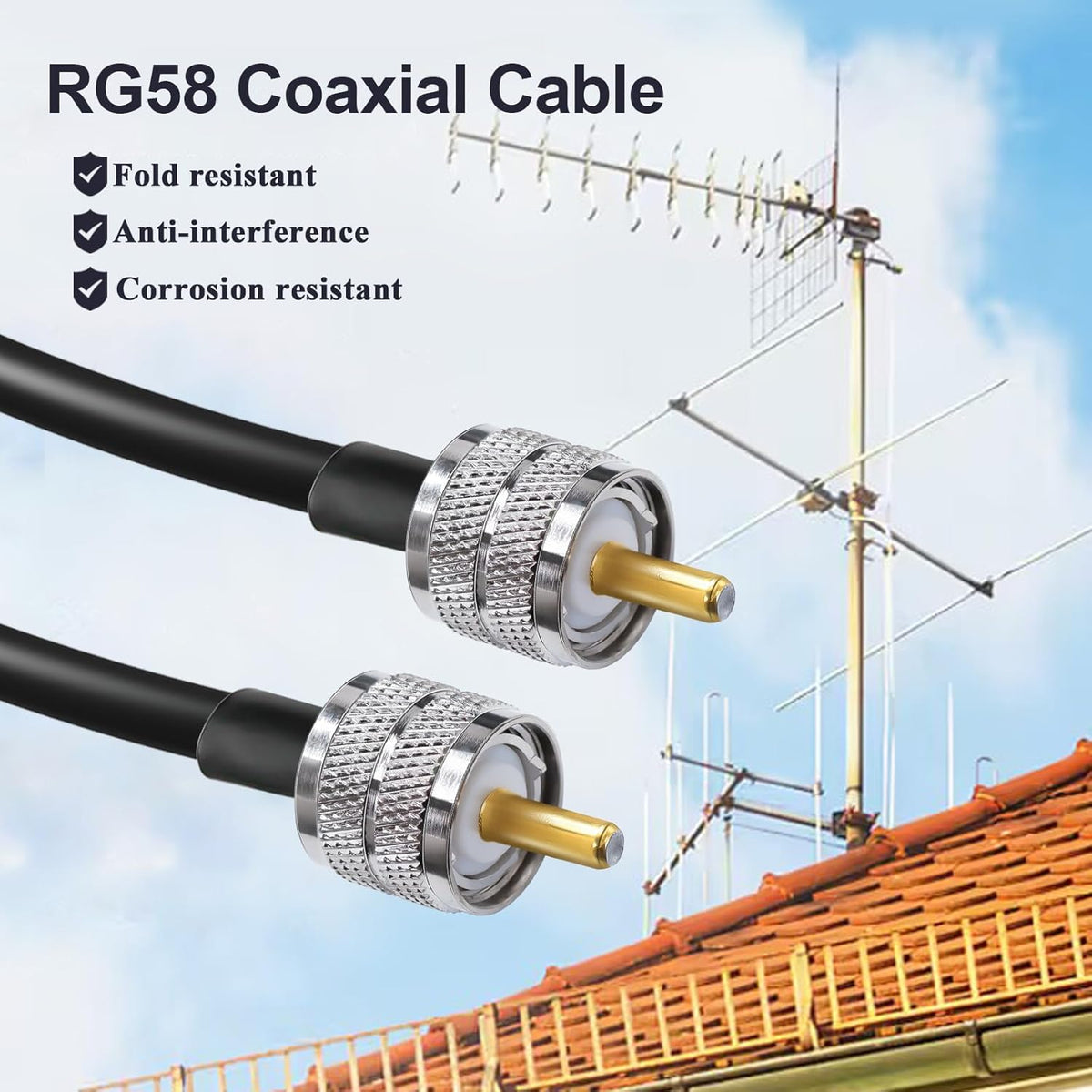 Jumber Cable UHF Male to Male Extension Cable 16.4ft(5M) Low Loss RG58 RF Black Coaxial Cable - Pack - 1