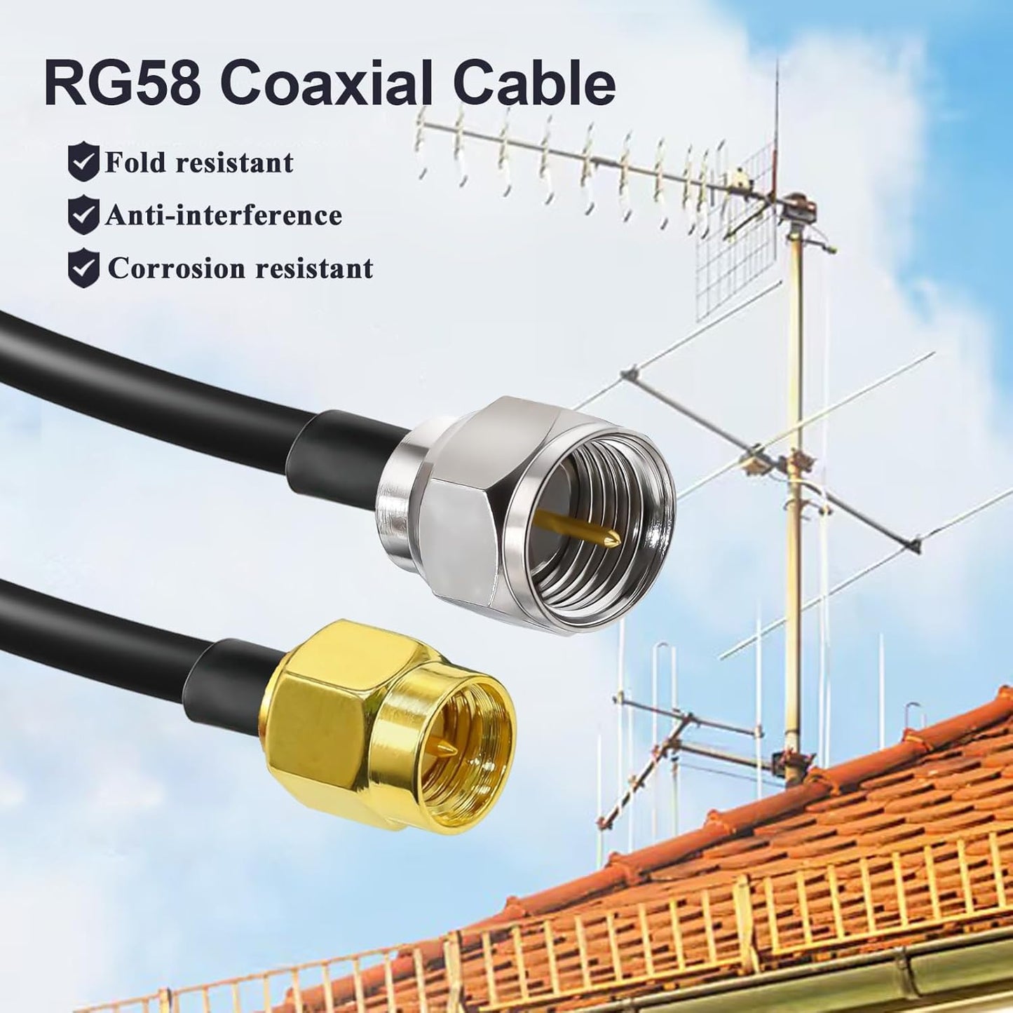 F Type Male Plug to SMA Male RG58 65.6ft(20M) Extension Cable (Pack of 1)