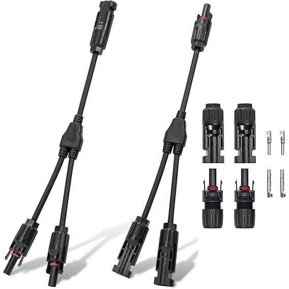 MC4 Solar Connector Y Branch Connector 1 Pair with MC4 Connector Male/Female 2 Pairs for Parallel Connection Between Solar Panels