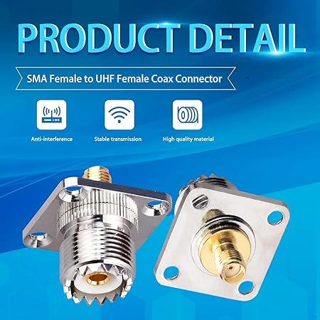 UHF Female to SMA Female 4-Hole Flange Panel Chassis Mount RF Coax Adapter - Pack - 3