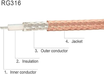 RG316 BNC Male to SMA Male Right Angle Coaxial Jumper Cable 20 inch (1.5ft) Low Loss Extension Cable -Pack -1