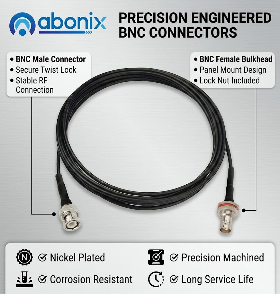 ABONIX BNC Male to BNC Female Bulkhead Cable 3M (9.9FT), RG174 50 Ohm