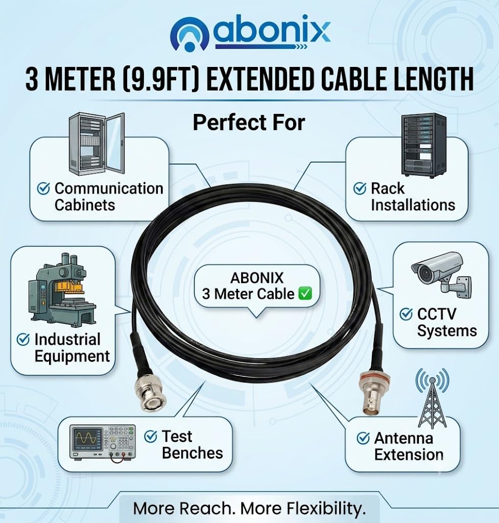 ABONIX BNC Male to BNC Female Bulkhead Cable 3M (9.9FT), RG174 50 Ohm