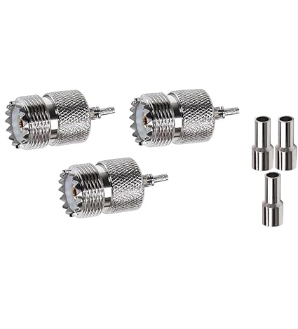 UHF Crimp On Connectors SO239 PL259 Female Jack Crimp Coax Adapter PL-259 Connector for RG316 RG179 Cable (Pack of 3)