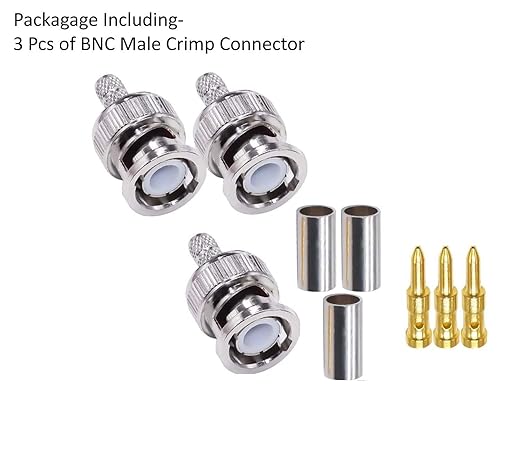 BNC Male Crimp Coaxial Adapter Connector for Cable RG58 -Pack -3