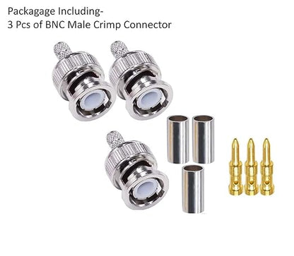 BNC Male Crimp Coaxial Adapter Connector for Cable RG58 -Pack -3