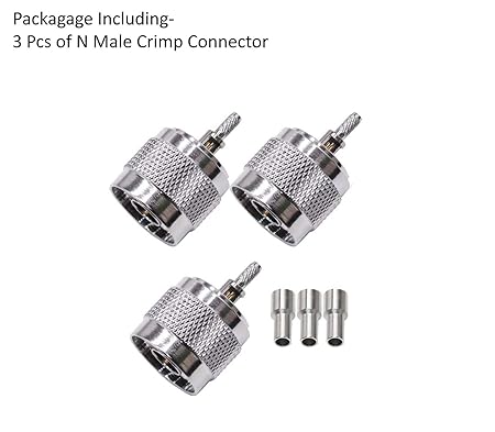 N Male Crimp Connector N Type Plug Adapter for Cable RG316 and RG178 Low Loss High Frequency RF Coaxial Connector (Pack of 3)