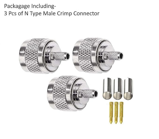 N Male Crimp Connector N Type Plug Adapter for RG58 and RG142 Low Loss High Frequency RF Coaxial Connector (Pack of 3)