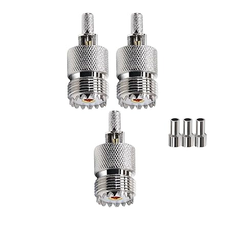 UHF Crimp Connectors SO239 PL259 Female Jack Crimp Coax Adapter PL-259 Connector for RG58 RG142 Cable (Pack of 3)