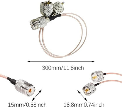 RG316 UHF Splitter Cable UHF Female to Dual UHF Male 1Ft (12inch) Coaxial Cable (Pack of 1)