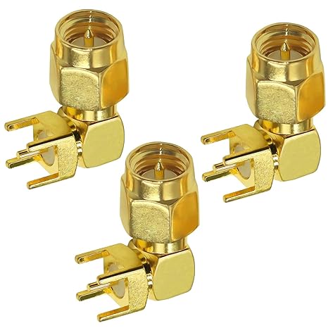 SMA Male Right Angle 90 Degree Coaxial PCB Mount Adapter (Pack of 3)