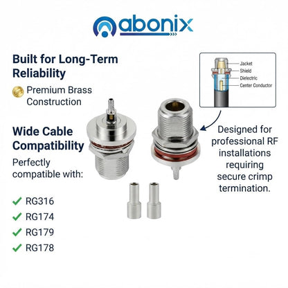 ABONIX N Female Bulkhead Crimp Connector for RG-316/RG-174 Pack- 5